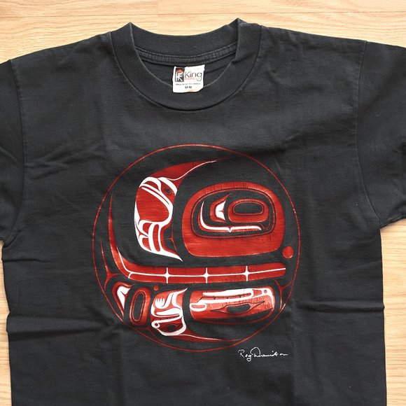 Reg Davidson Innuit Art Men's Black T Shirt, Size M, Made in Canada - Picture 2 of 9